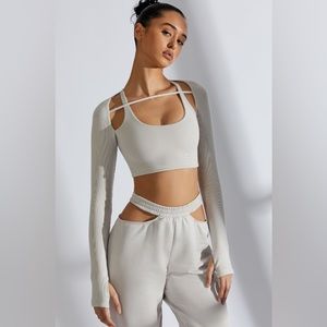 Oh Polly - Gentle Heart Long Sleeve Crop Top in Grey US NEW (UK size 6)